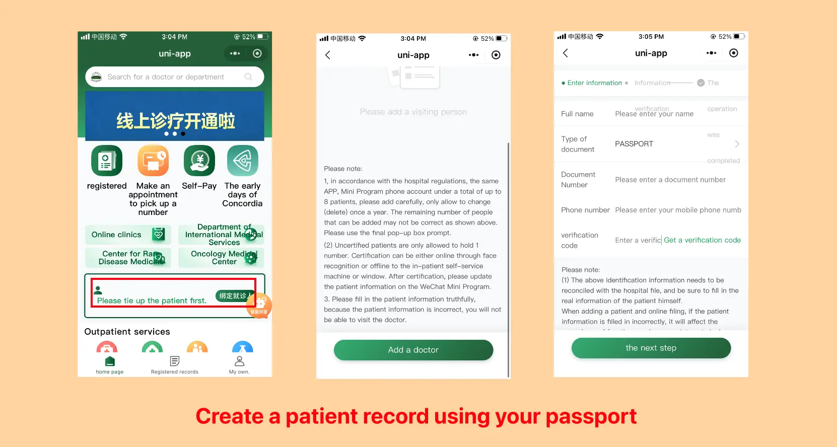 Create patient record with passport