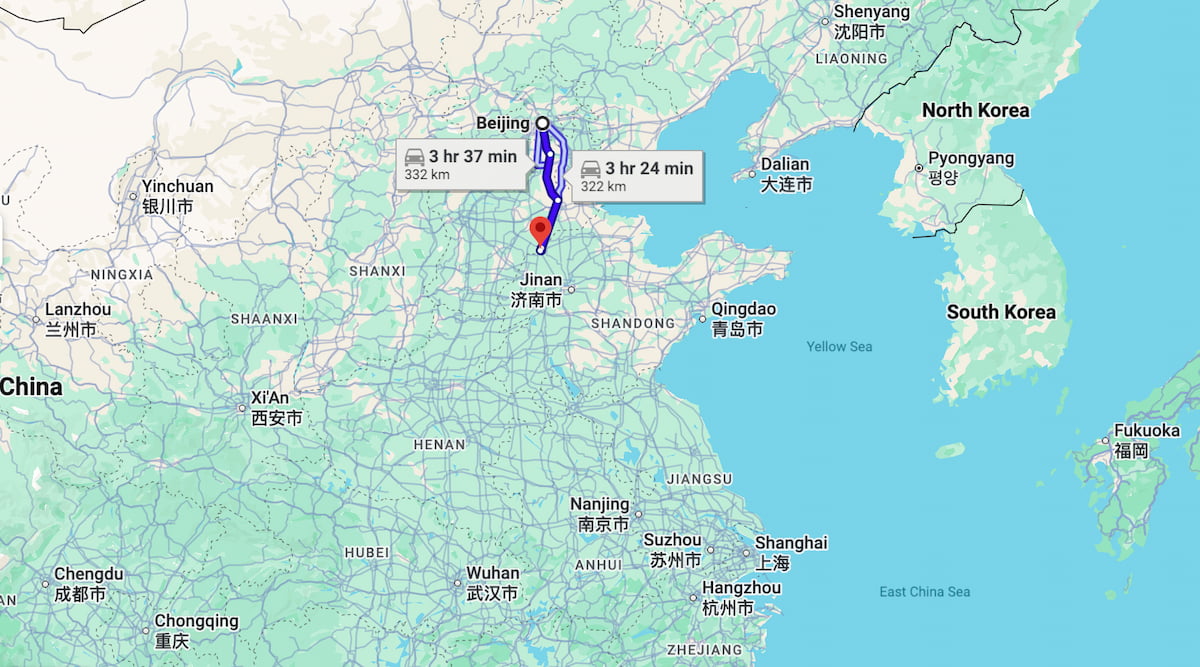 Distance from Beijing to Dezhou